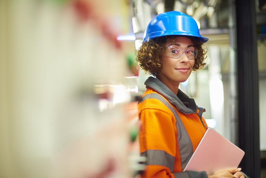 Female HVAC technician.